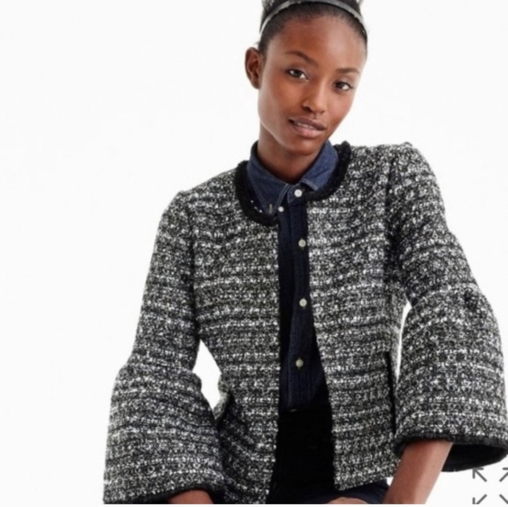 J. Crew Lady Day Bell Sleeves Metallic Sequin Tweed Blazer Office Jacket Size 4